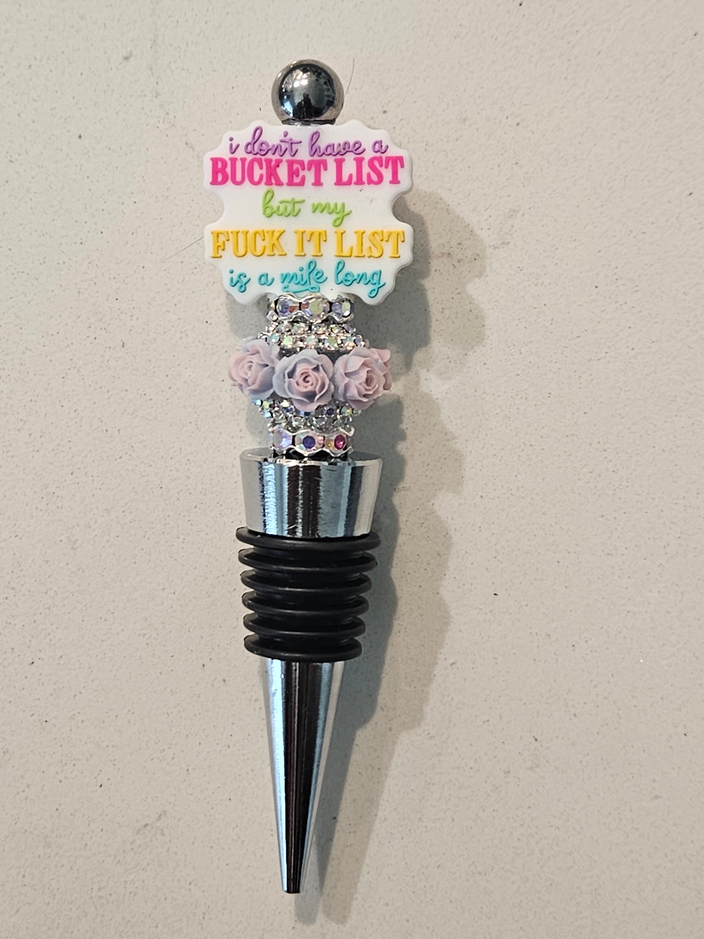 Bucket list wine stopper